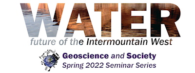 Water future of the Intermountain West logo. Large text "water" filled in with an image of a lake. 